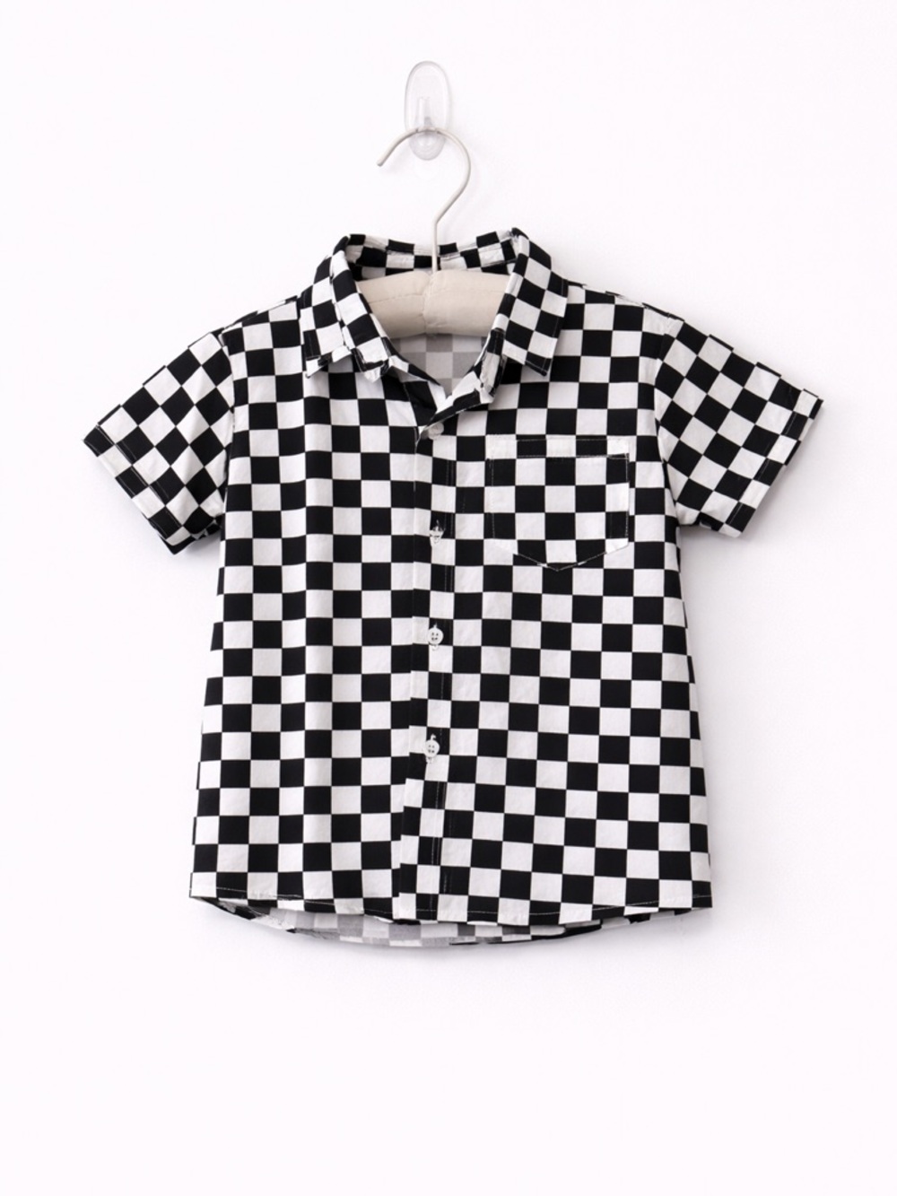 Kids Black & White Checkered Button-Up Shirt